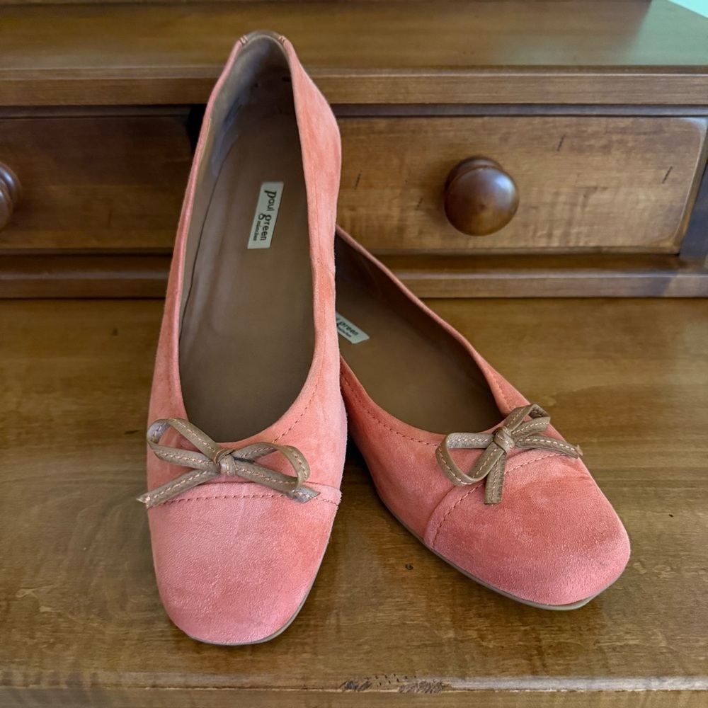 Paul Green Coral Suede Ballet Flats with Taupe Bow